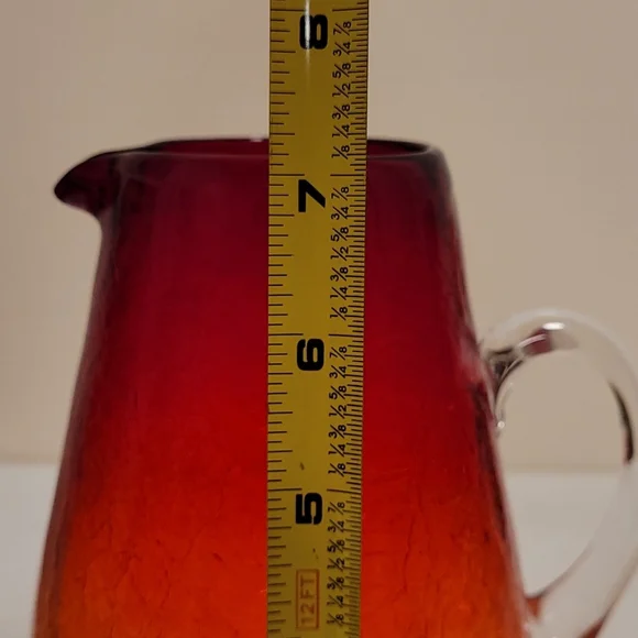 Vintage Hand Blown Ruby Red Crackled Glass Pitcher - Picture 16 of 16